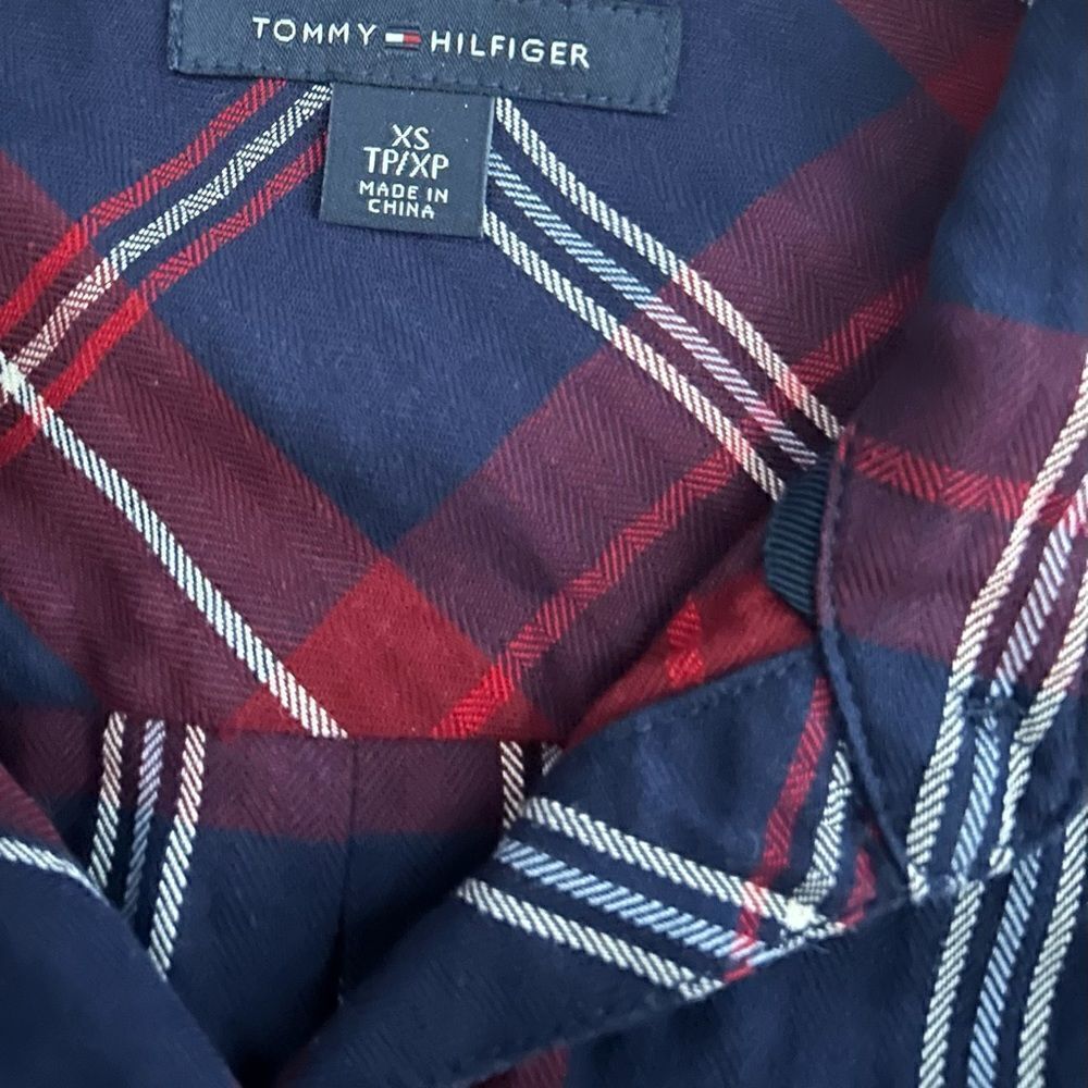 Tommy Hilfiger 100% cotton Red Navy Belted Plaid Mini Shirt Dress Size XS - Picture 9 of 9